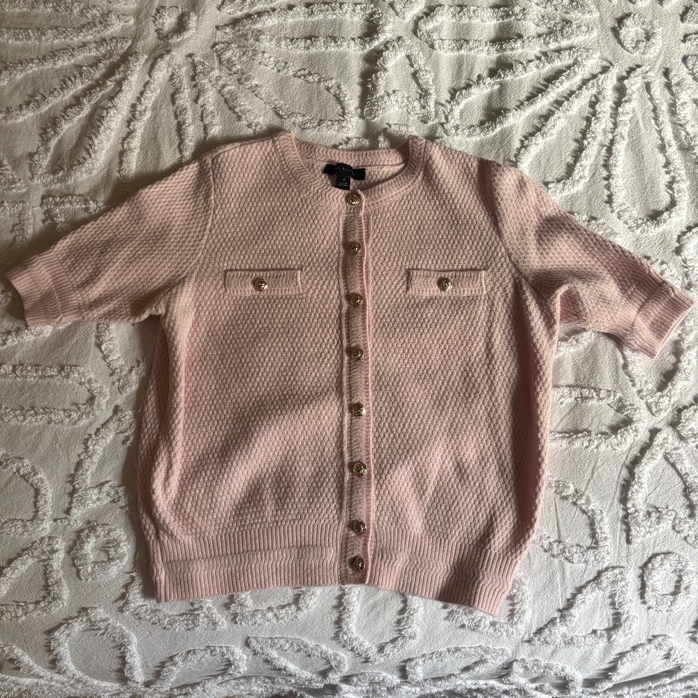 Ann Taylor Pink Petite Blouson Sleeve Stitch Cardigan (SP)